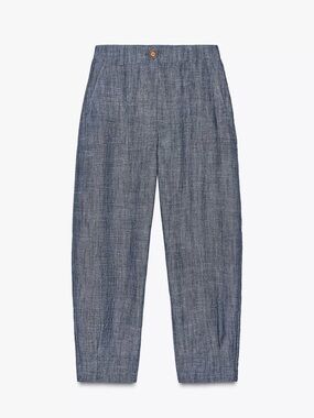 Zara Blue High-Waist Linen-Blend Capris